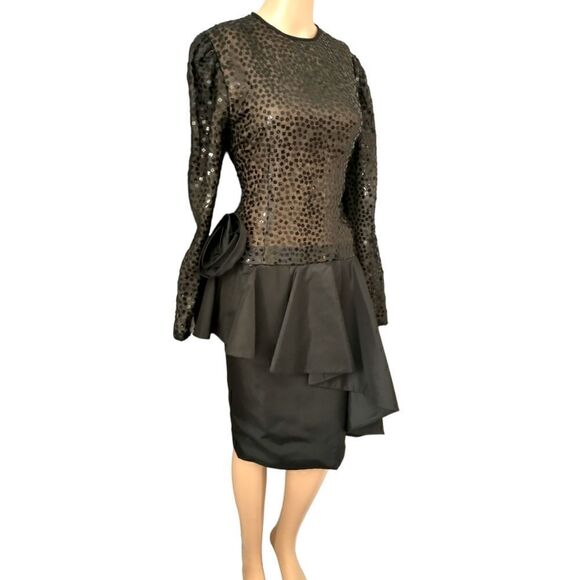 Vtg 60s Cocktail Dress Avant Garde Gilberts For Tally 10 M Satin Sequins Black - Picture 7 of 16